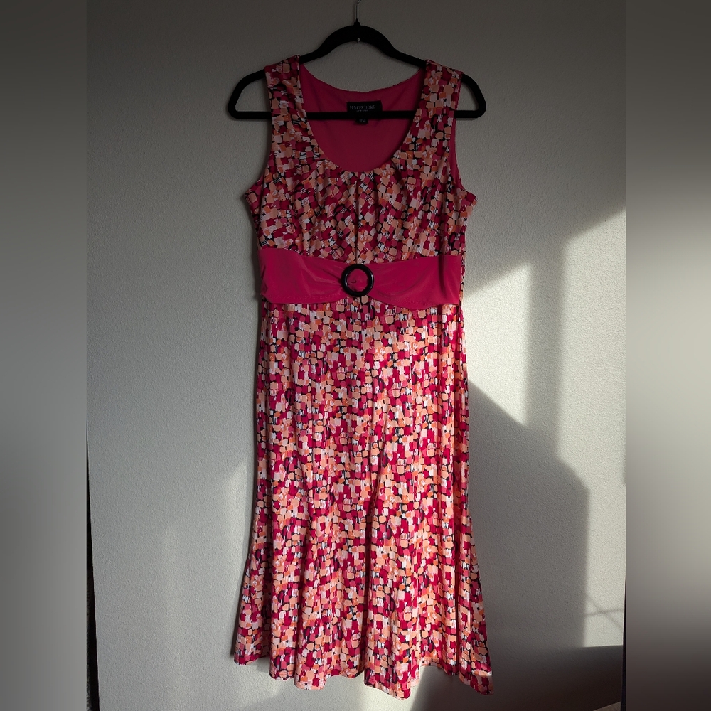 Perceptions New York Coral Geometric Print Dress Size M